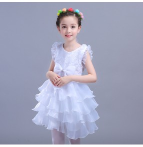 Children's Modern dance ballet princess dresses girls fluffy white flower girls party dance dress model show performance clothing