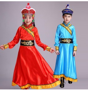 Children's Mongolian dance clothes Ethnic mongolia performance costumes boys girls Mongolian robe costumes children dance ethnic minority stage costumes