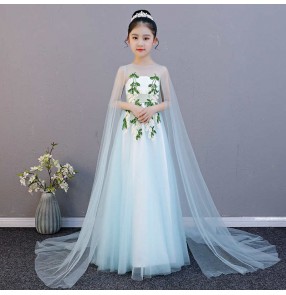 Children's Piano singers performance costume dress elegant light green custom  model show solo art test stage performance long dress