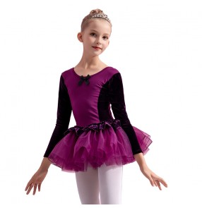 Children's pink blue ballet dance dress tutu skirts girls practice clothes long sleeves cotton ballet skirt grade examination Latin costumes for kids