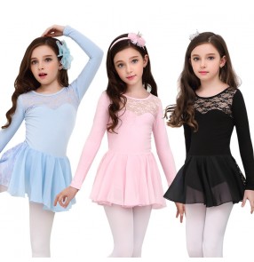 Children's pink blue Ballet exercises dance clothes autumn winter girls practice lace clothes Children's long-sleeved grading jumpsuit ballet skirt