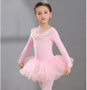 Children's pink tutu ballet dance dress girls long-sleeved gymnastics dancing tutu skirt children's gauze skirt ballet practice clothes