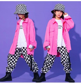 Children's pink yellow jazz street dance hip-hop suit for boys girls hip-hop gogo dancers model show photos shooting trendy clothes girls jazz dance costumes
