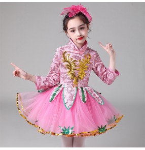 Children's princess dress modern dance stage performance costume grass chorus costume jasmine dance costume yellow jasmine tutu skirt