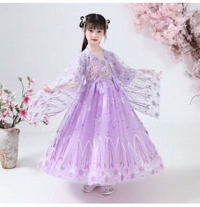 Children's purple Hanfu Girl Costume anime drama cosplay Fairy Dress tang dynasty empress dress Girl Chinese Style Tang Costume Princess Dress