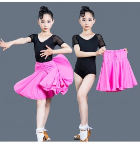 Children's red pink orange Latin Dance Costumes Practicing Performance Costumes latin dress Long Sleeve Girls Latin Dance Skirt 