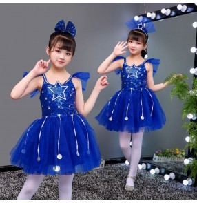 Children's royal blue jazz dance costumes performance costume star dance costume girl princess dress blue tutu skirt performance dress