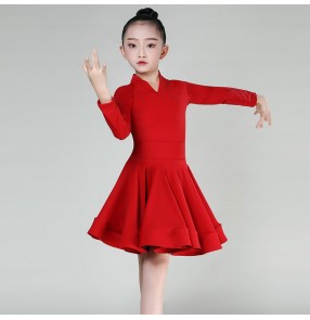 Children's royal blue pink Latin dance dress kids competition practice long sleeves ballroom dance clothes for girls