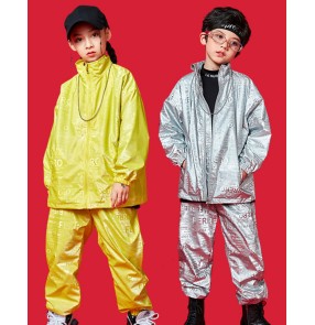 Children's silver gold glitter jazz dance costumes Boys drum performance costume Girls catwalk fashion rap dance clothes Boy hip-hop suit jazz