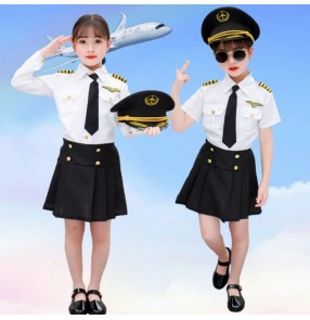 Children's stewardess costumes Girls flight attendant uniform Performance wear kindergarten role playing photos drama cosplay professional wear