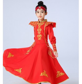 Children's Tibetan Mongolian dance performance dresses Minority ethnic mongolian dance Costume Girls' Performance robes