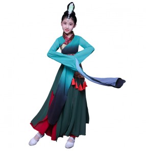 Children's water Sleeves chinese traditional folk dance Costumes kids Plucking Dance Costumes Hanfu dresses Chinese Style fiary dresses Children's Classical Dance Costumes