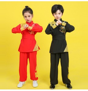 Children's wushu martial arts clothing for boys girls training primary middle school students group practice suit children's chinese dragon Tai Chi performance clothing