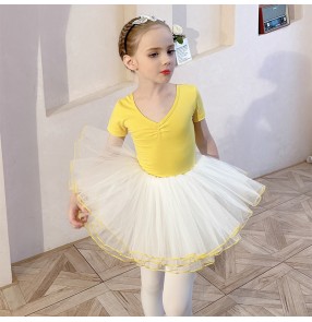 Children's yellow TUTU Skirt ballet dance dress short-sleeved girls ballet exercises practice clothes split suit