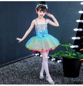 Children sequin jazz dance dresses kids chorus dress singers dress stage performance princess dresses