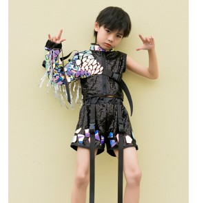 Children Sequined jazz hip-hop dance clothes fashion models catwalk rapper street dance outfits girlsboys glitter gogo dancers dance costumes