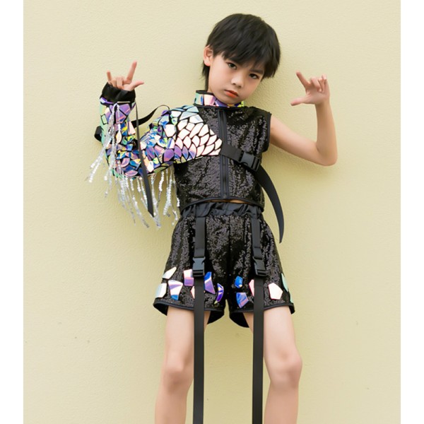 Children Sequined jazz hip hop dance clothes fashion models catwalk rapper street dance outfits girlsboys glitter gogo dancers dance costumes