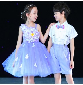 Children stage performance host singers chorus petals flower dress boys girls kids school uniforms costumes