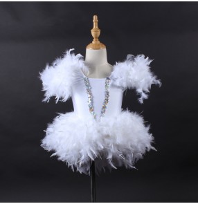 Children Toddlers ballet tutu Skirt White feather flower ballet dance dress modern dance ballet stage costume jazz princess performance outfits