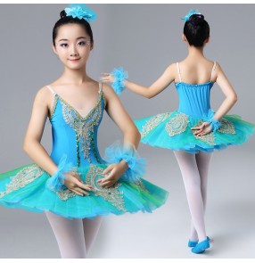 Children turquoise ballet dance dresses modern dance tutu skirt stage performance ballet dance costumes