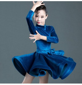 children velvet competition latin dance dresses salsa rumba chacha dance dress