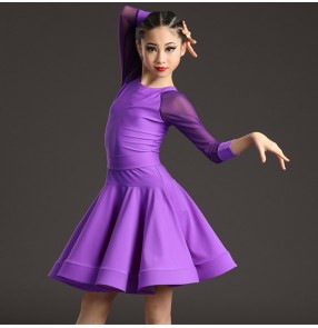 Children violet competition latin dance dresses girls latin dance skirts stage performance latin ballroom dance clothing for kids 