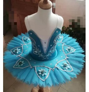 Children white blue pink little swan lake tutu costumes ballet dance dresses fluffy gauze skirt sling Performance ballet dance costumes for girls