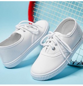 Children white canvas sports shoes Boys kindergarten pupils sneakers white wushu stage performance shoes soft sole