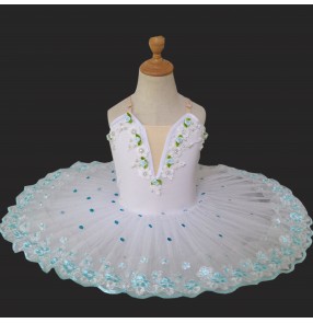 Children white with mint embroidered ballet dance dress for girls kids tutu skirts ballerina classical pancake ballet dance dress birthday gift dress for children