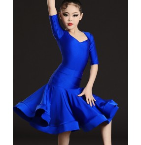 Children Wine royal blue Latin dance competition dresses Girls professional Latin dance skirts Standard test competition suits