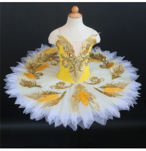 Children yellow blue white little swan lake tutu skirts feather ballerina ballet dance dresses girls professional ballet TUTU skirt Sleeping Beauty costume blue bird show competition skirts