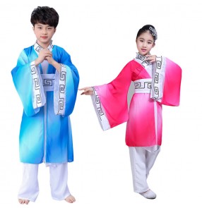 China folk dance costumes for girls boys ancient traditional taichi kungfu yangko fan dancing photos drama cosplay dance dresses 