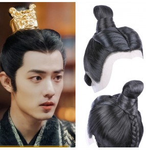 Chinese ancient folk Costume hanfu swordsman cosplay wig for men film drama headgear prince emperor cosplay stage performance wig male