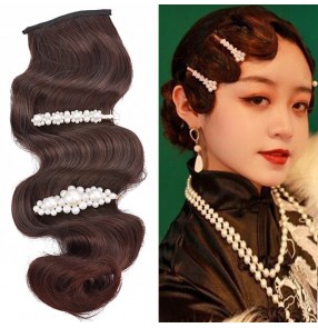 Chinese Ancient folk costume qipao front wavy bang wig Republic China retro wedding wavy bangs studio hair piece for women girls cheongsam hair cosplay curly hair