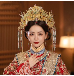 Chinese Ancient folk costumes Empress queen cosplay headdres for women girls phoenix crown Chinese wedding party bride hair crown Xiuhe hair accessories for girls