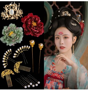Chinese Ancient style Han Tang queen empress cosplay hair accessories for women girls Hanfu fairy headdress peony hair comb jewelry Tang style styling accessories hairpin