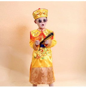 Chinese ancient traditional costumes yellow dragon robes for boy 's emperor prince children's drama Han Qing dynasty cosplay costumes 