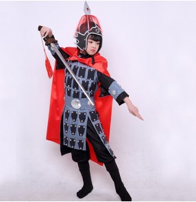 Chinese Ancient traditional swordsman warrior performance costumes for boy girls Mulan ancient soldier film drama cosplay clothes general armor performance suit