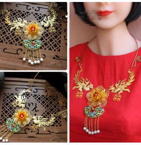 Chinese  brides drama cosplay jewelry ancient traditional photos stage performance phoenix necklace 