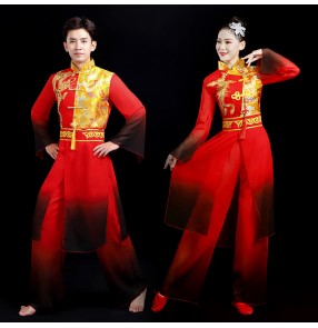 chinese dragon drummer folk dance costumes lion dance clothes for women and men yangko umbrella fan dance drumming clothing for women