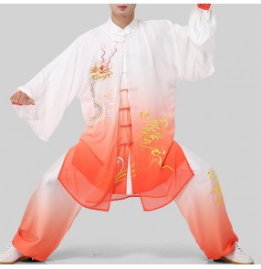 Chinese dragon Taichi uniforms for women and men wushu fitness performance competition veil three-piece suit martial art embroidery clothing