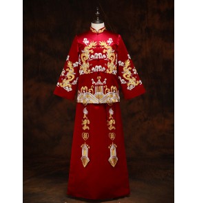 Chinese Draon bridegroom toast robe for men show xiuhe wedding clothing for man wedding dress photos embroidered dragon and phoenix gown for male