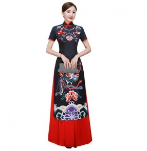 Chinese dress black yellow pink china traditional qipao dresses cheongsam dress stage performance model show dress