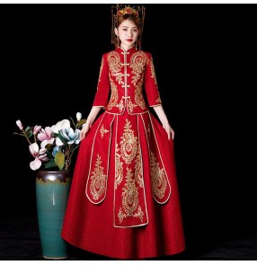 Chinese dress china qipao dress wedding party bride dress banquet evening party stage performance photography dress