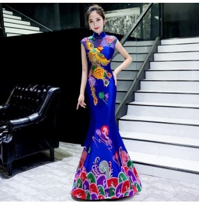 Chinese dress chinese qipao dress phoenix mermaid cheongsam dress traditional oriental model show stage performance evening party dress