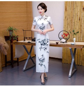 Chinese dress oriental qipao dress for women Chinese style silk ink cheongsam Elegant retro woman host catwalk miss etiquette banquet cheongsam dresses