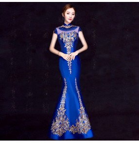 Chinese dress qipao dress evening dress oriental miss etiquette model show performance host dresses