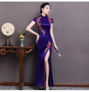 Chinese dress qipao Traditional china oriental retro style dress stage performance evening party host model show dress