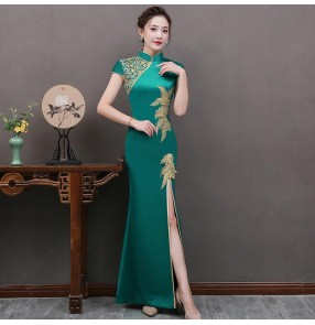 Chinese dress qipao women's china retro traditional cheongsam dress model show performance dress