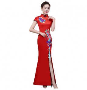 Chinese dress retro china qipao dresses Cheongsam stage performance Miss etiquette stage performance evening party dress